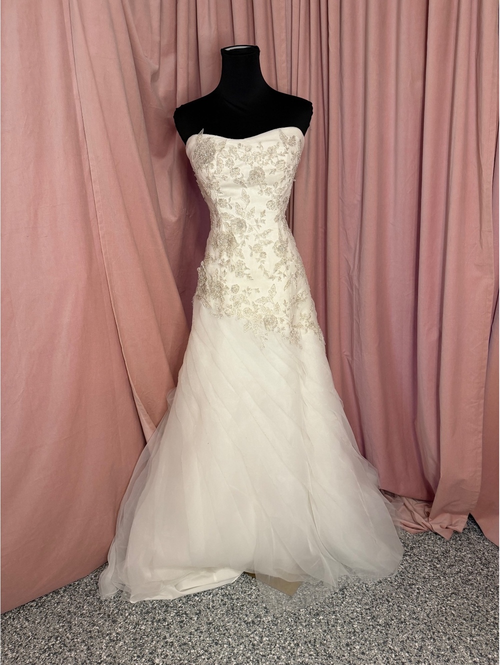 Casablanca Bridal Strapless Wedding Dress Size 10 Ivory with Lace Appliqué